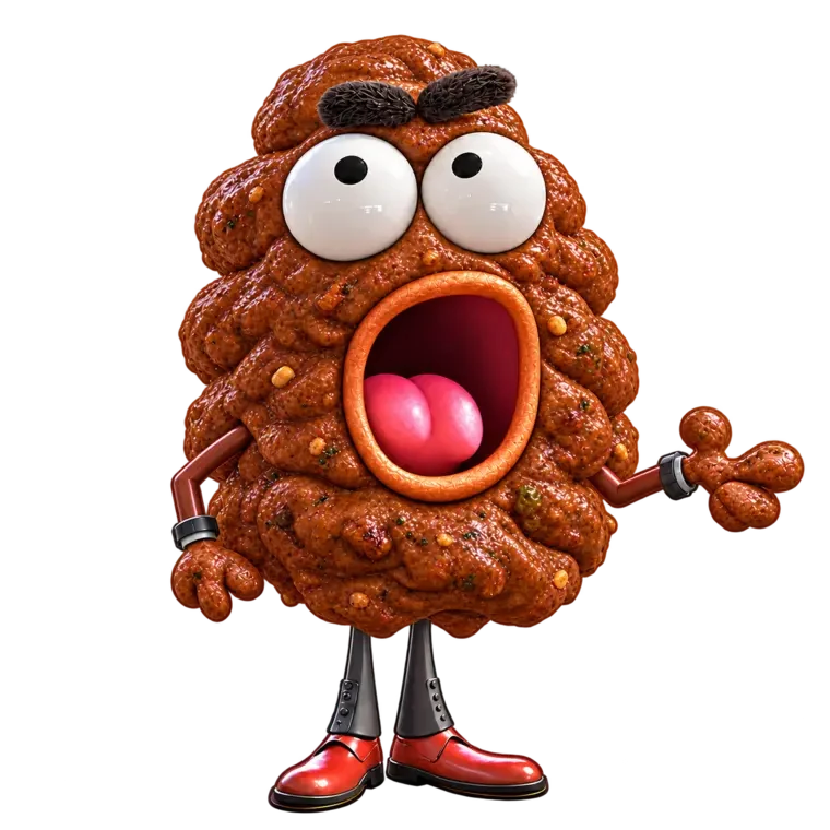 Wide-eyed Verbal Poo character mascot