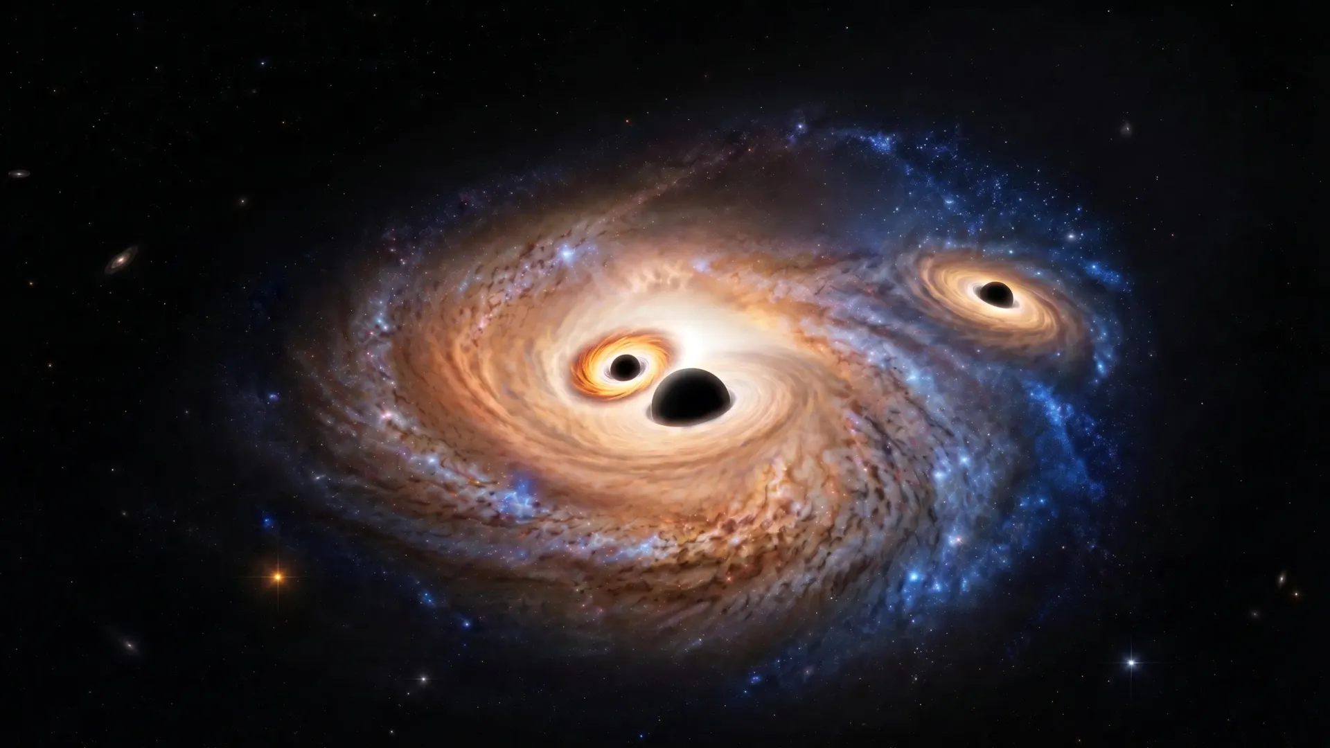 Astronomers find three actively feeding black holes in one distant galaxy