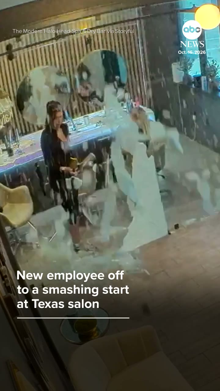 Texas salon worker startled as glass sliding door shatters